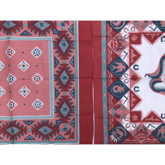 2 VTG Aztec Southwestern Bandana Handkerchief Native American Rockabilly Red - Picture 7 of 16